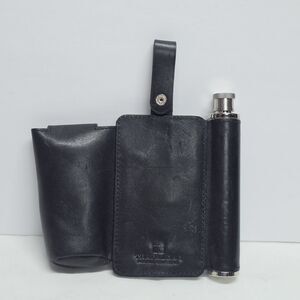 Vintage Trafalgar Black Leather Belt Organizer With Small Flask